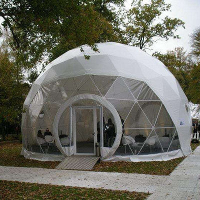 في الهواء الطلق فندق التخييم خيمة PVC 10m الجيوديسية قبة مع قبة الباب التخييم خيمة قبة حزب الخيام